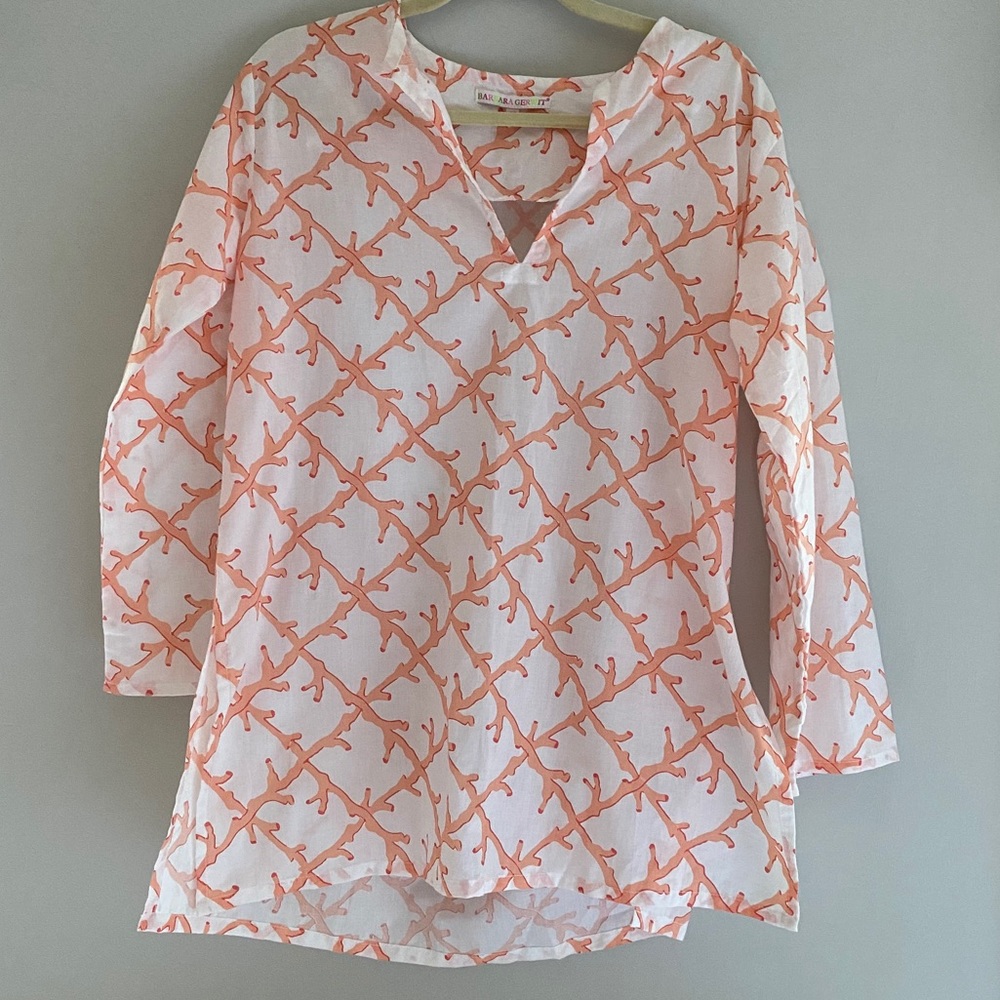 Barbara Gerwit coral & white beach tunic cover-up